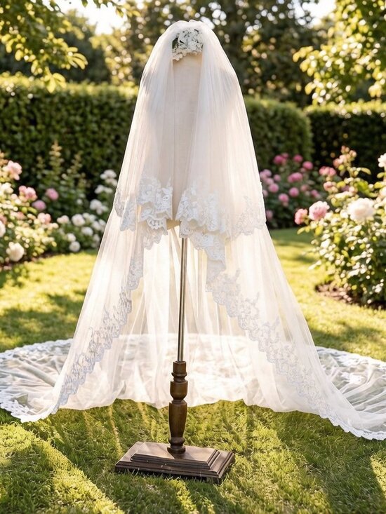 New Royal Cathedral Lace Trim Veil 2 Tier 138\